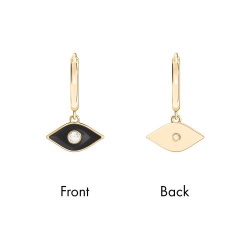 Evil Eye Charm Huggie Earrings with Enamel and Accent – 18K Gold Plated Silver