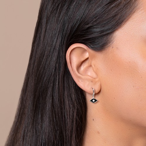Evil Eye Charm Huggie Earrings with Enamel and Accent – 18K Gold Plated Silver
