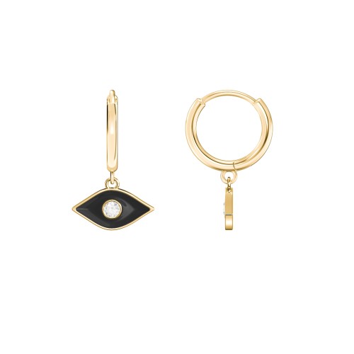 Evil Eye Charm Huggie Earrings with Enamel and Accent – 18K Gold Plated Silver