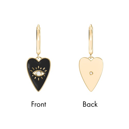 Evil Eye Heart Charm Huggie Earrings with Enamel and Accent – 18K Gold Plated Silver