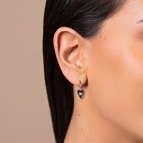 Evil Eye Heart Charm Huggie Earrings with Enamel and Accent – 18K Gold Plated Silver