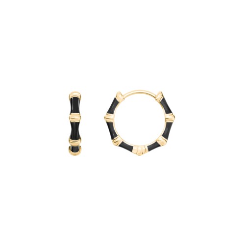 Bamboo Huggie Earrings with Enamel – 18K Gold Plated Silver