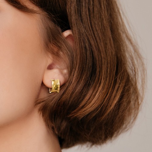 Organic Flared Open Hoop Studs – 14K Gold Plated Silver