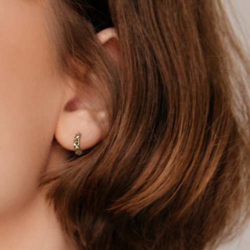 Tiny Prism Textured Huggie Earrings – 14K Gold Plated Silver