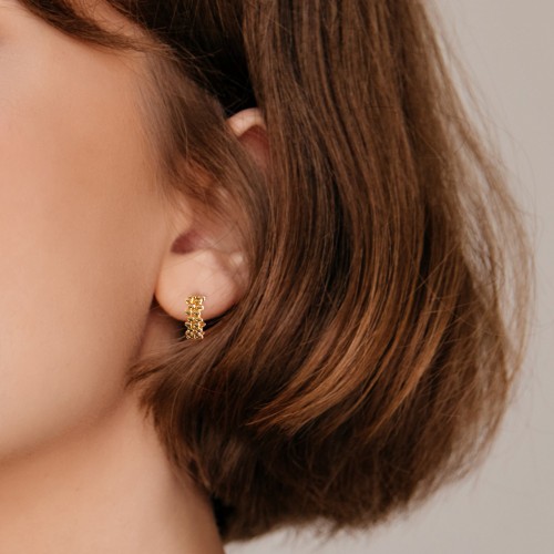 Bold Bubble Pattern Open Hoop Studs – 14K Gold Plated Silver