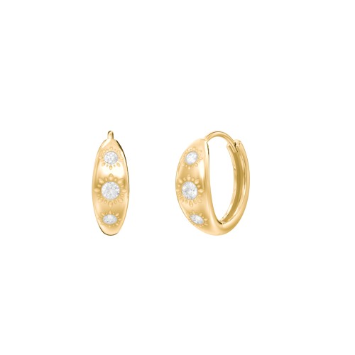 Tiny Floral Huggie Earrings with Accent Stones – 18K Gold Plated Silver