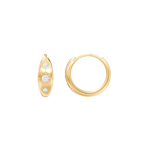 Tiny Floral Huggie Earrings with Accent Stones – 18K Gold Plated Silver