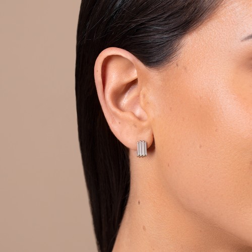 Grooved Rectangular Huggie Earrings – 14K Gold Plated Silver