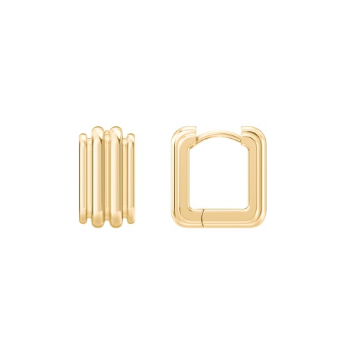 Grooved Rectangular Huggie Earrings – 14K Gold Plated Silver