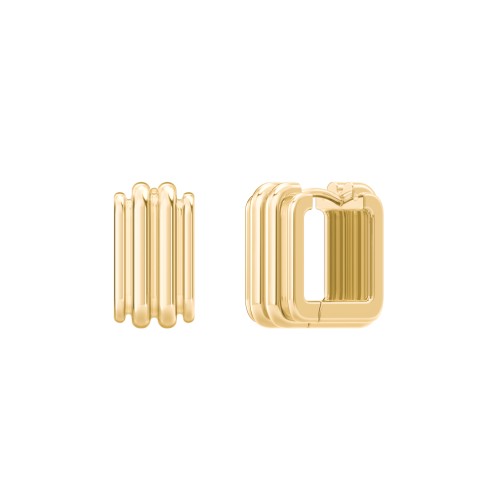 Grooved Rectangular Huggie Earrings – 14K Gold Plated Silver