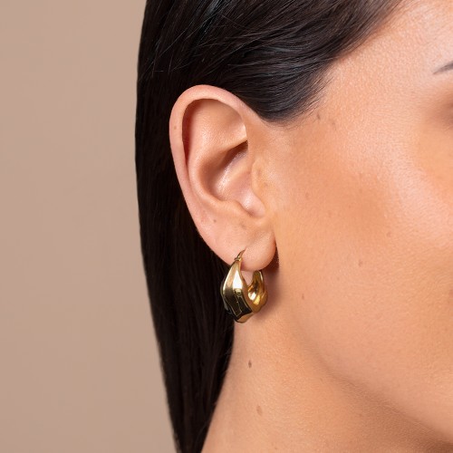 Chunky Organic Leaf Hoop Earrings – 14K Gold Plated Silver