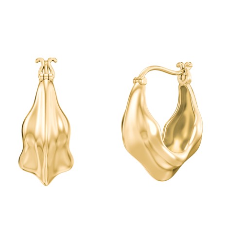 Chunky Organic Leaf Hoop Earrings – 14K Gold Plated Silver