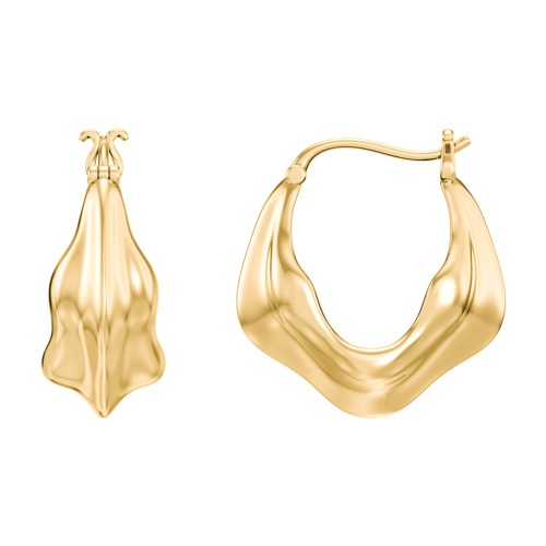 Chunky Organic Leaf Hoop Earrings – 14K Gold Plated Silver