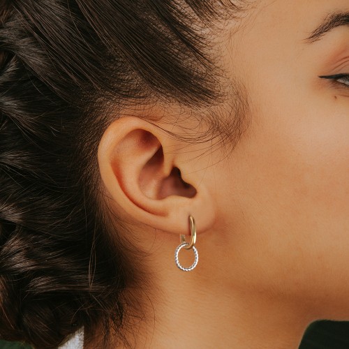 Drop Huggie Earrings with Removable Rope Link