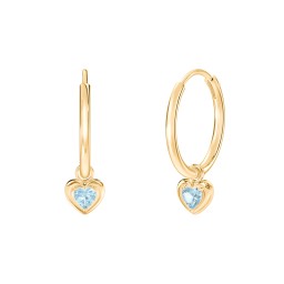 Medium Hoops with Removable Puffy Heart Birthstone Charms in with Blue Topaz