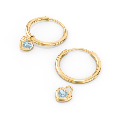 Medium Hoops with Removable Puffy Heart Birthstone Charms – with Blue Topaz