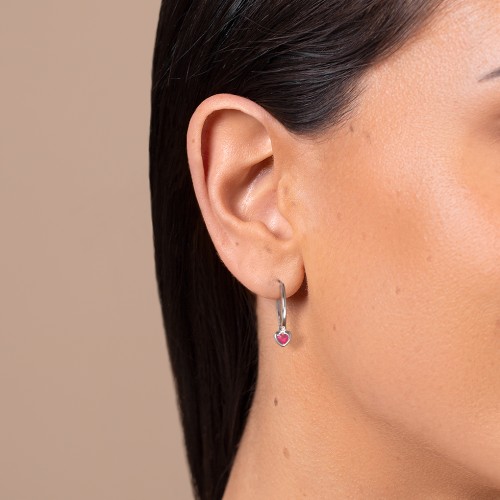 Medium Hoops with Removable Puffy Heart Birthstone Charms – with Blue Sapphire and Peridot