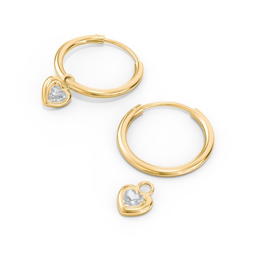Medium Hoops with Removable Puffy Heart Birthstone Charms – with Aquamarine