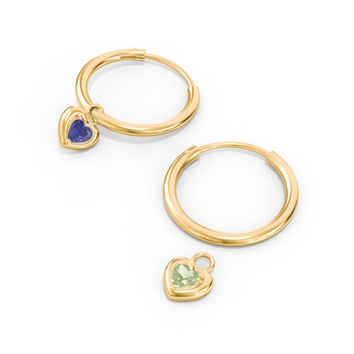 Medium Hoops with Removable Puffy Heart Birthstone Charms – with Blue Sapphire and Peridot