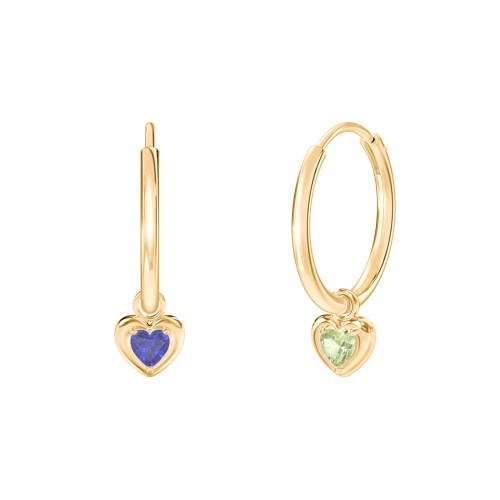 Medium Hoops with Removable Puffy Heart Birthstone Charms – with Blue Sapphire and Peridot