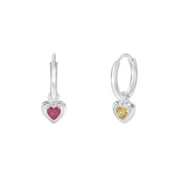 Small Hoops with Removable Puffy Heart Birthstone Charms