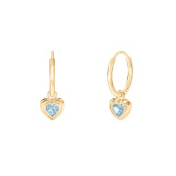 Small Hoops with Removable Puffy Heart Birthstone Charms in with Blue Topaz