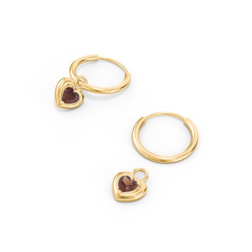 Small Hoops with Removable Puffy Heart Birthstone Charms