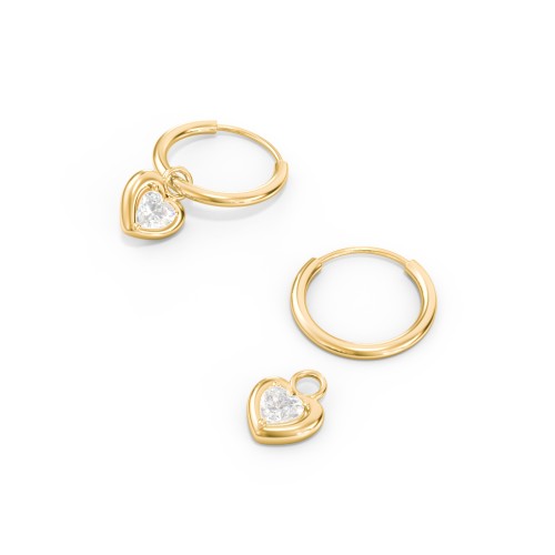 Small Hoops with Removable Puffy Heart Birthstone Charms – with Diamond