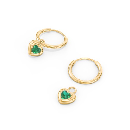 Small Hoops with Removable Puffy Heart Birthstone Charms – with Emerald
