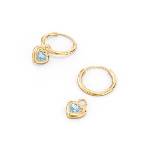 Small Hoops with Removable Puffy Heart Birthstone Charms – with Blue Topaz