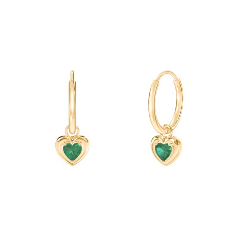 Small Hoops with Removable Puffy Heart Birthstone Charms – with Emerald