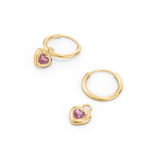 Small Hoops with Removable Puffy Heart Birthstone Charms – with Pink Tourmaline