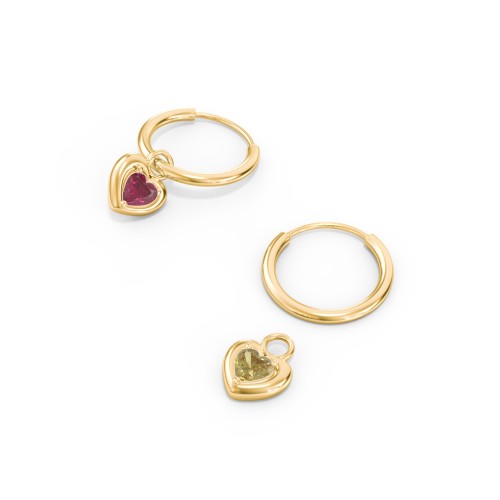 Small Hoops with Removable Puffy Heart Birthstone Charms – with Ruby and Citrine