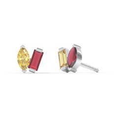 Toi et Moi Marquise and Baguette Gemstone Stud Earrings – Sterling Silver with Citrine and Garnet