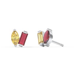 Toi et Moi Marquise and Baguette Gemstone Stud Earrings in 925 Sterling Silver with Citrine and Garnet