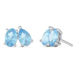 Toi et Moi Oval and Pear Gemstone Stud Earrings in 925 Sterling Silver with Blue Topaz