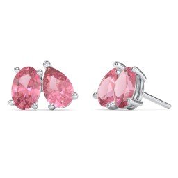 Toi et Moi Oval and Pear Gemstone Stud Earrings in 925 Sterling Silver with Pink Tourmaline