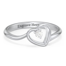 Heart Bypass Ring in 925 Sterling Silver with Diamond