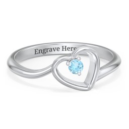 Heart Bypass Ring in 925 Sterling Silver with Blue Topaz