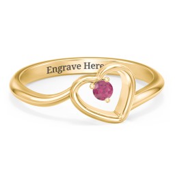 Heart Bypass Ring in 18K Gold Plated Silver with Ruby and Cubic Zirconia