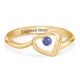 Heart Bypass Ring in 18K Gold Plated Silver with Blue Sapphire