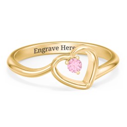 Heart Bypass Ring in 18K Gold Plated Silver with Pink Tourmaline and Cubic Zirconia