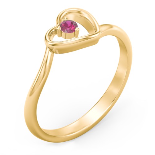 Heart Bypass Ring – 18K Gold Plated Silver with Ruby