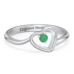 Heart Bypass Ring in 925 Sterling Silver with Emerald