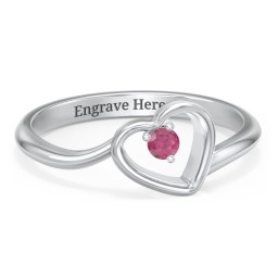 Heart Bypass Ring in 925 Sterling Silver with Ruby