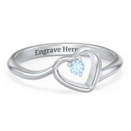 Heart Bypass Ring in 925 Sterling Silver with Blue Topaz
