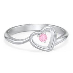 Heart Bypass Ring in 925 Sterling Silver with Pink Tourmaline