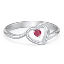 Heart Bypass Ring in 925 Sterling Silver with Ruby and Cubic Zirconia