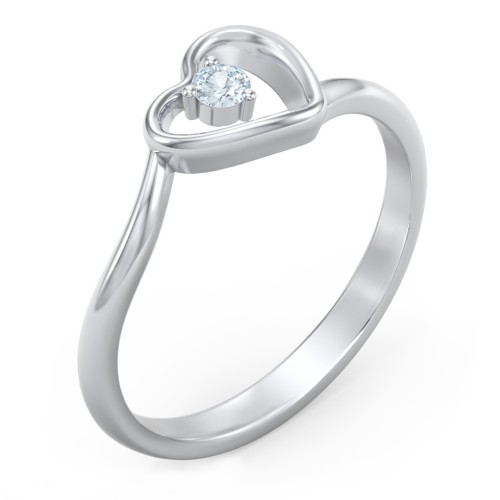 Heart Bypass Ring – Sterling Silver with Aquamarine