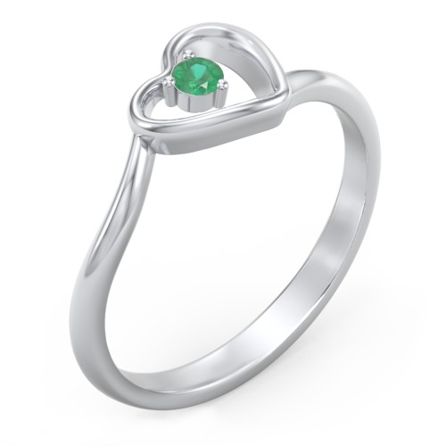 Heart Bypass Ring – Sterling Silver with Emerald